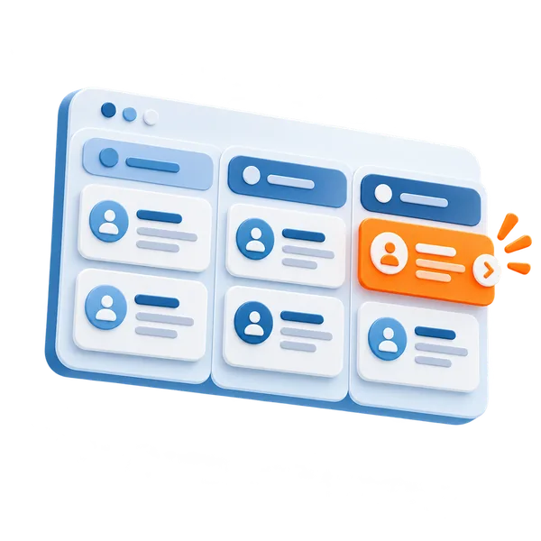 Illustration of customer inquiries organized in a CRM pipeline.